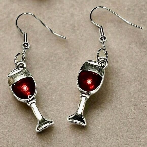 Red Wine Glass Dangle Earrings - Fun and Stylish Gift for Her - Picture 1 of 5